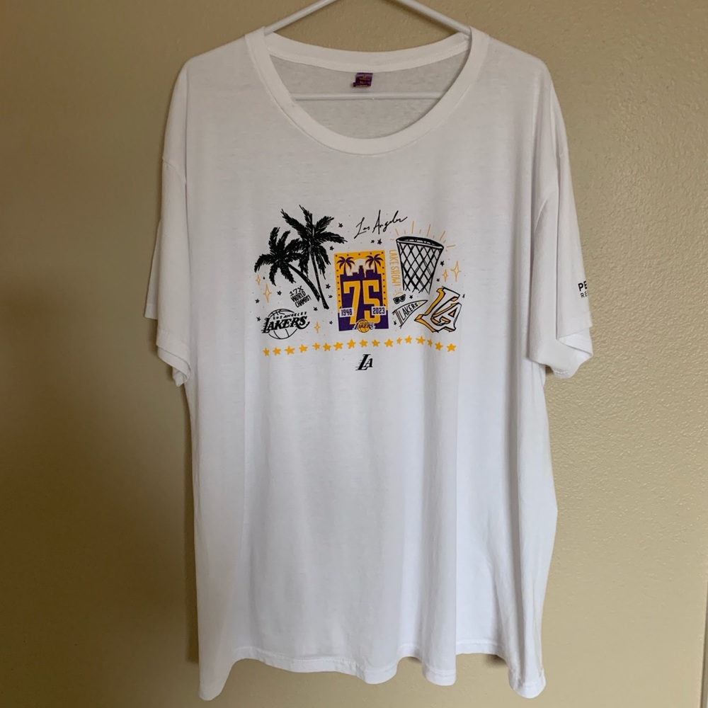 LA Lakers 75th Anniversary White Shirt Men XL Cotton. Good Condition.